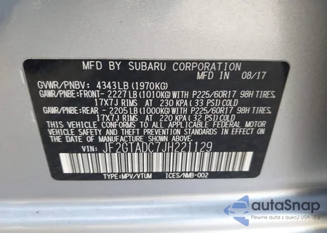 2018 Subaru Crosstrek 2.0I Premium z USA, uszkodzony, nr VIN JF2GTADC7JH221129